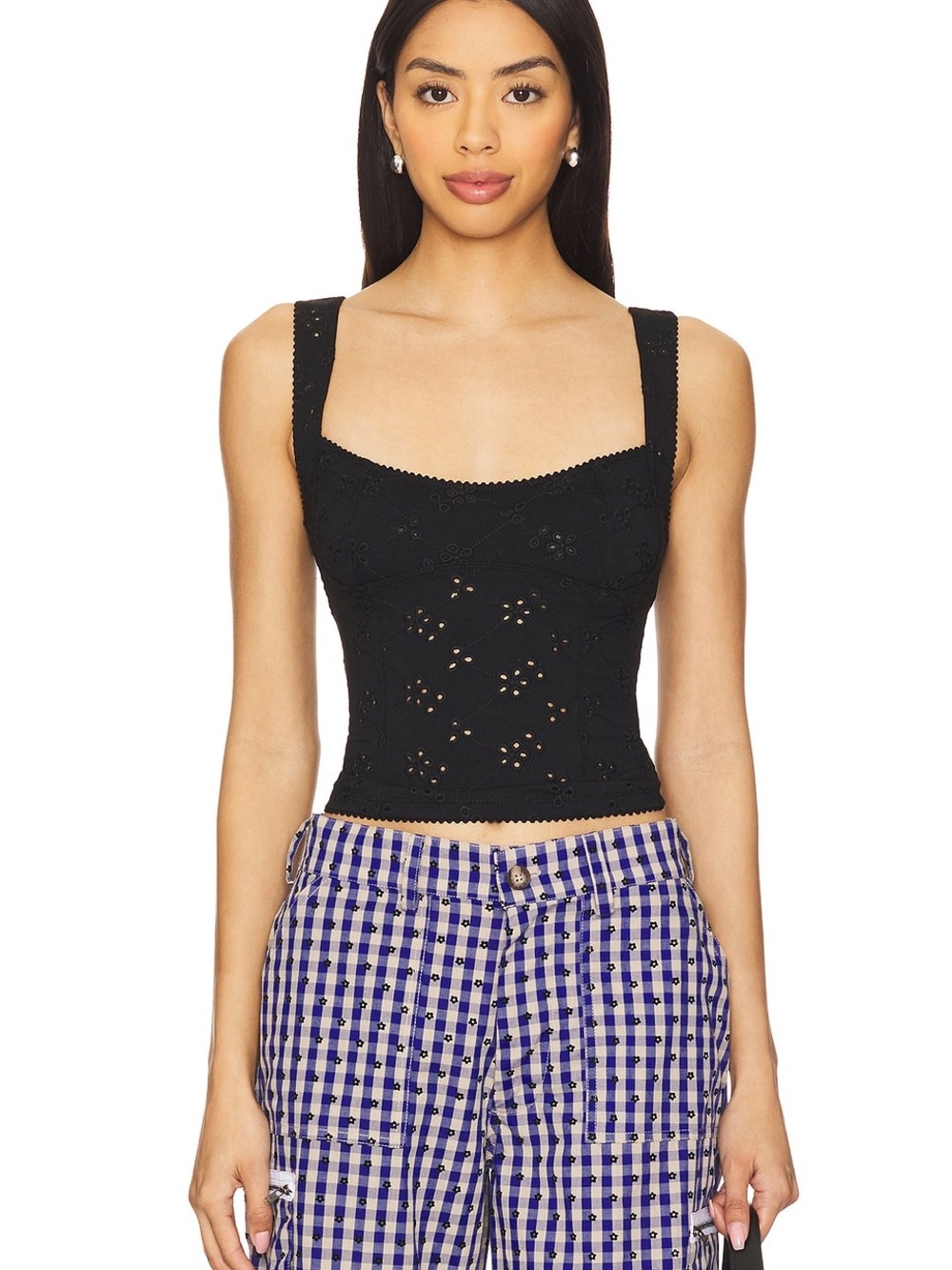 Intimately Free People Black Full Bloom Eyelet Cami Bustier Style Tank Top